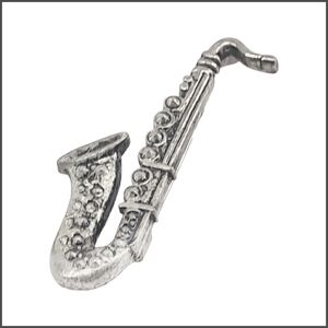 Two Sisters Saxophone Brooch Silver Tone Music Instrument. NWOT